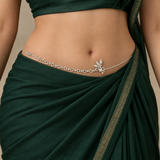Silver-Tone Figurine-Charm Waist Chain worn over a green saree