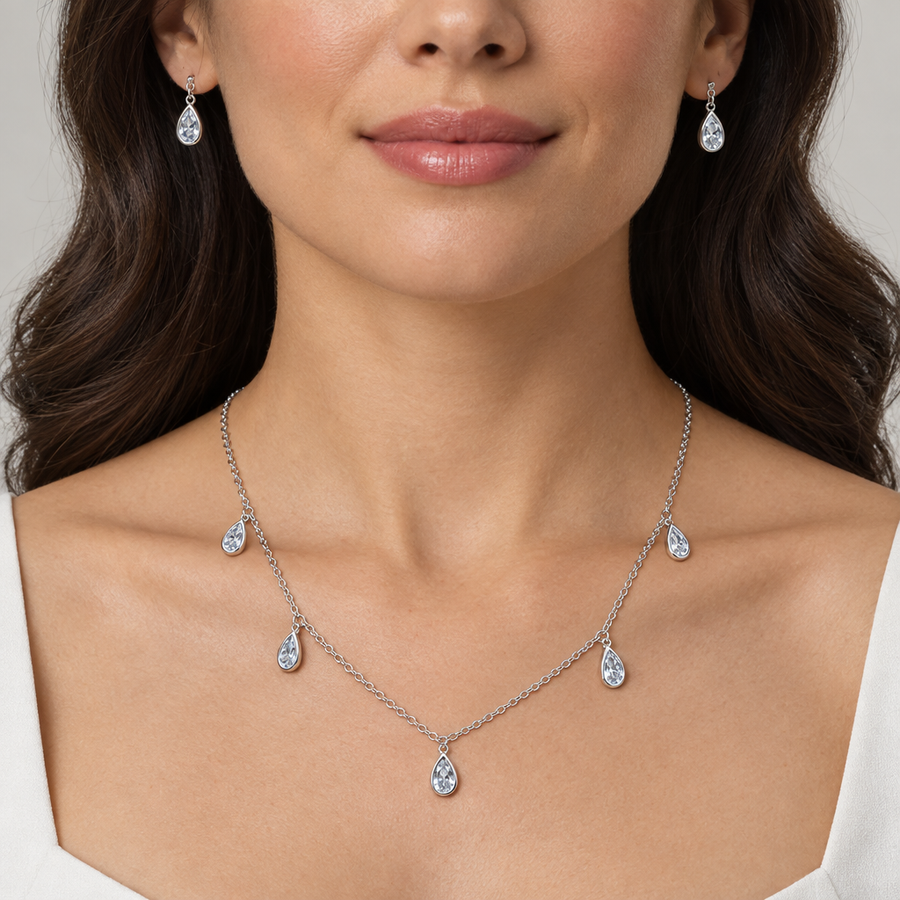 Teardrop Crystal Necklace Set, worn lifestyle view