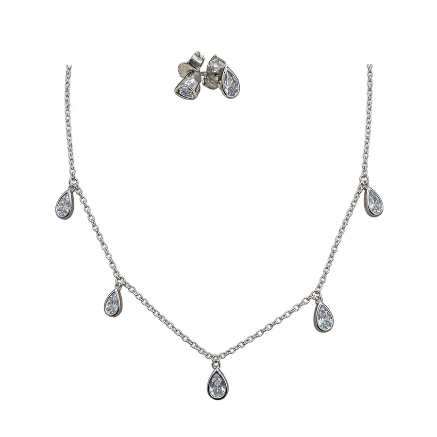 Teardrop Crystal Necklace Set, transparent catalogue view