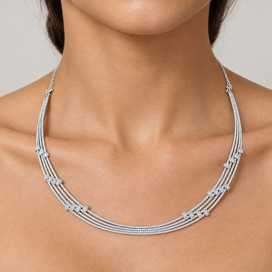 Multi-Strand Silver-Tone Necklace, worn lifestyle view