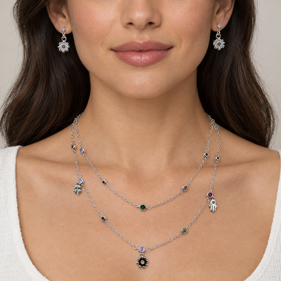 Multicolor Charm Layered Necklace, worn lifestyle view