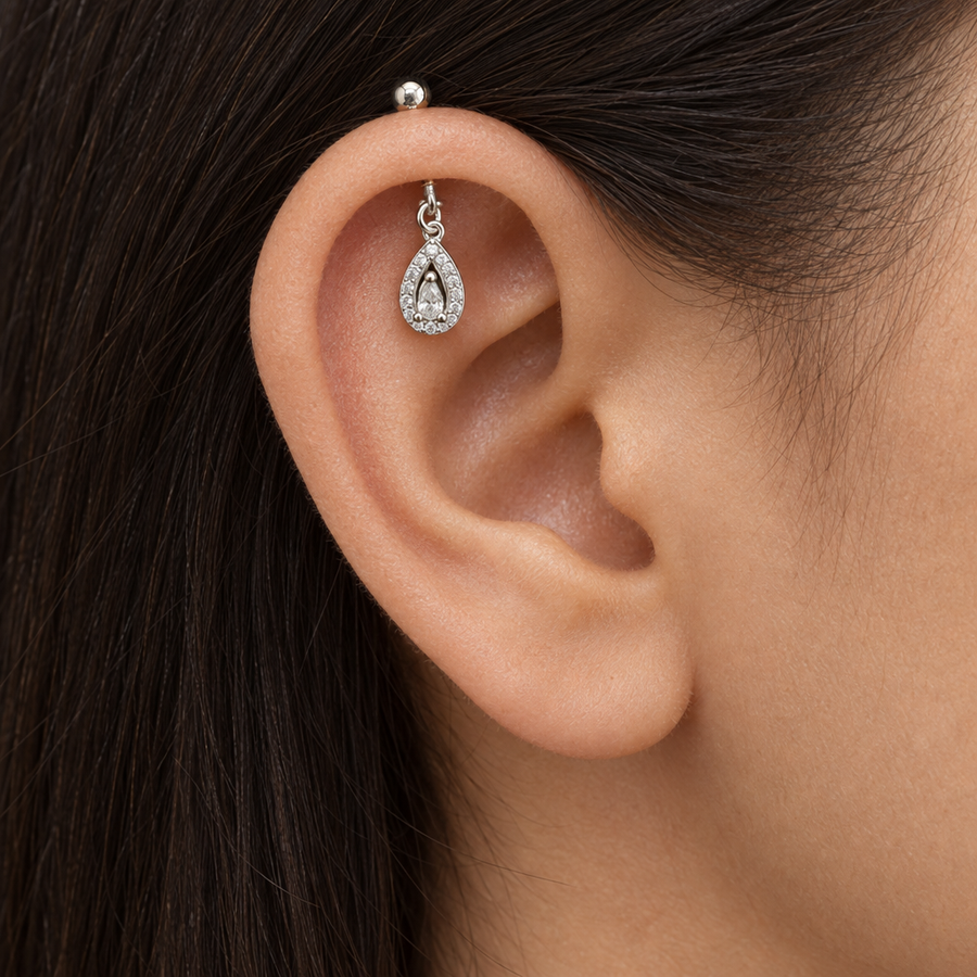 Teardrop Stone Bugdi Pair, worn lifestyle view