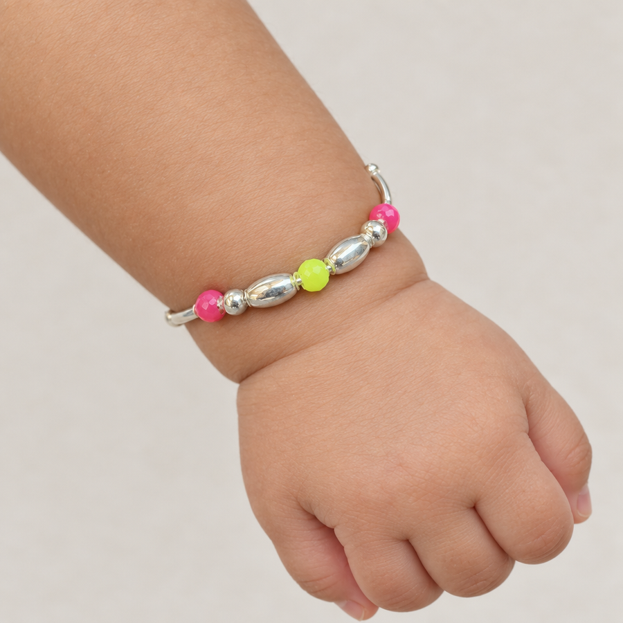 Pink Lime Bead Bachha Kadli, worn lifestyle view