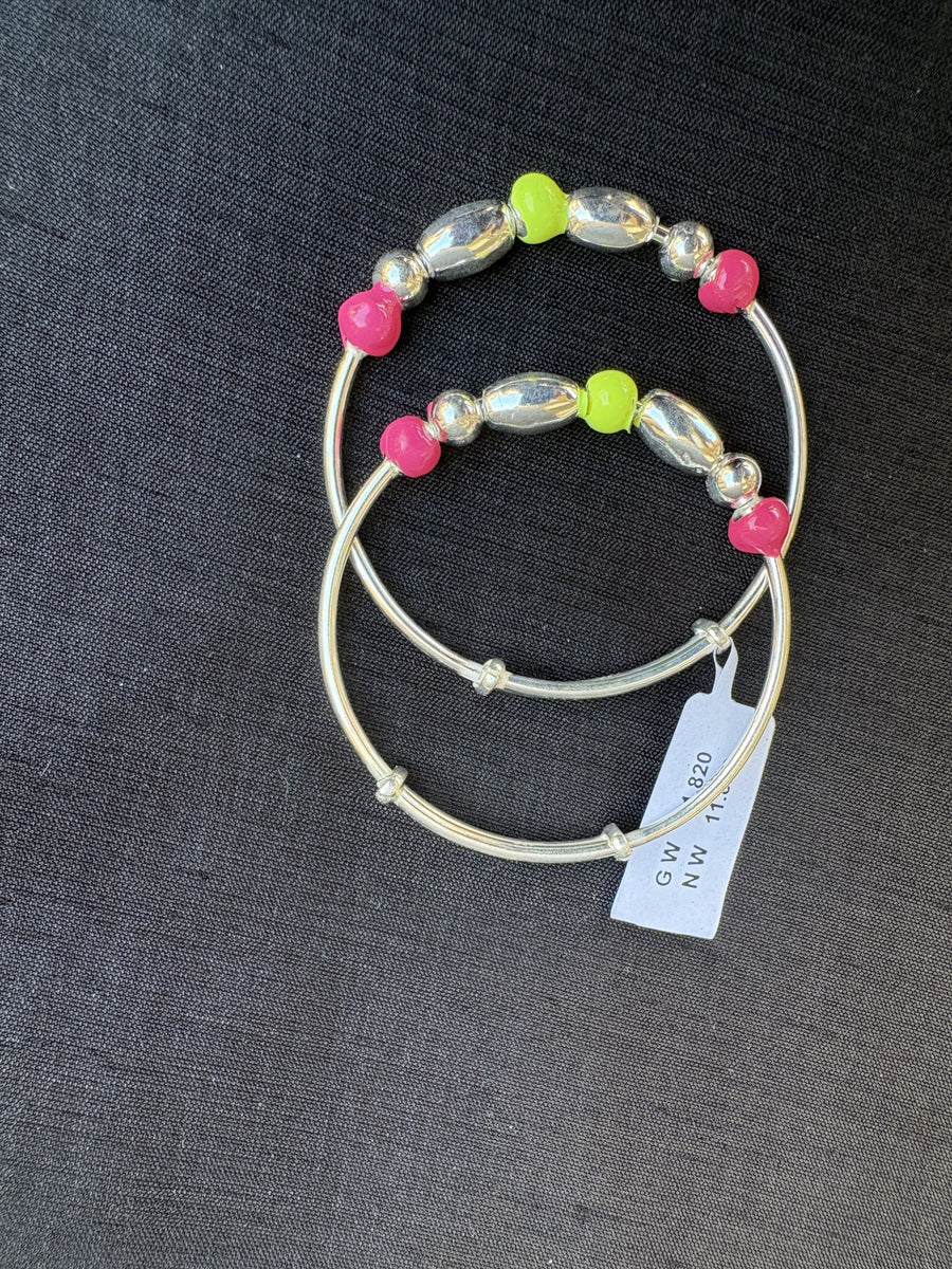 Pink Lime Bead Bachha Kadli, top view
