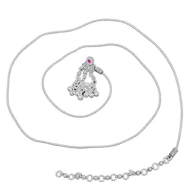 Silver-Tone Pink Stone Bell-Dangle Kamarbandh transparent catalogue image