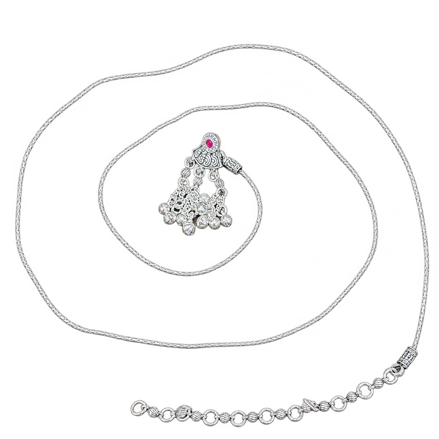 Silver-Tone Pink Stone Bell-Dangle Kamarbandh transparent catalogue image