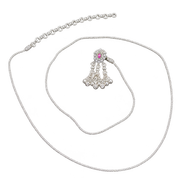 Silver-Tone Pink Stone Triple-Dangle Kamarbandh transparent catalogue image