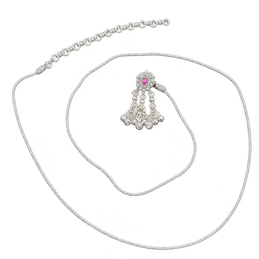 Silver-Tone Pink Stone Triple-Dangle Kamarbandh transparent catalogue image