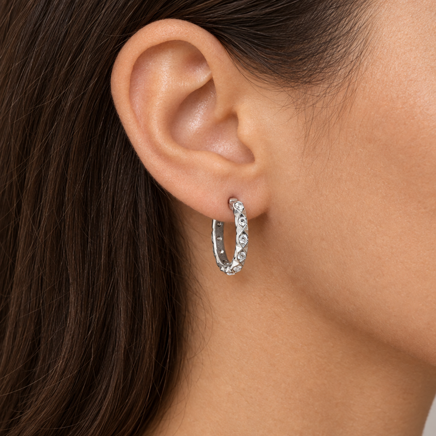 Scalloped Stone Hoop Earrings, worn lifestyle view