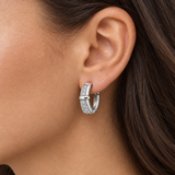 Square Pave Huggie Hoops, worn lifestyle view