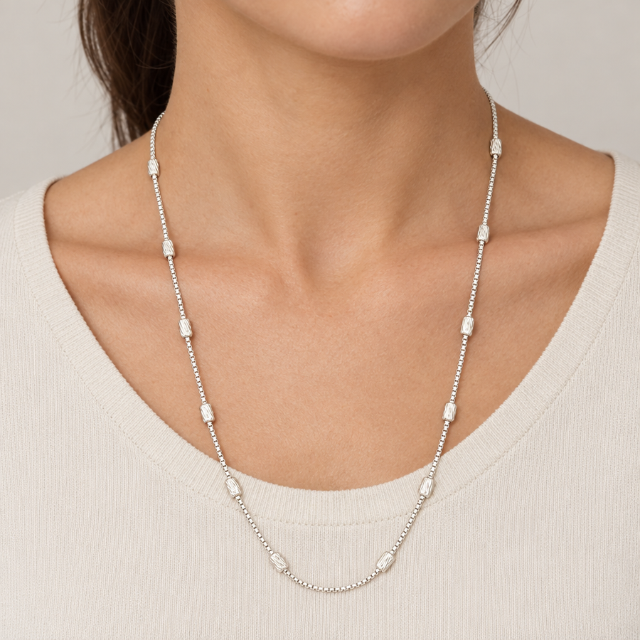 Textured Bar Box Chain, worn lifestyle view