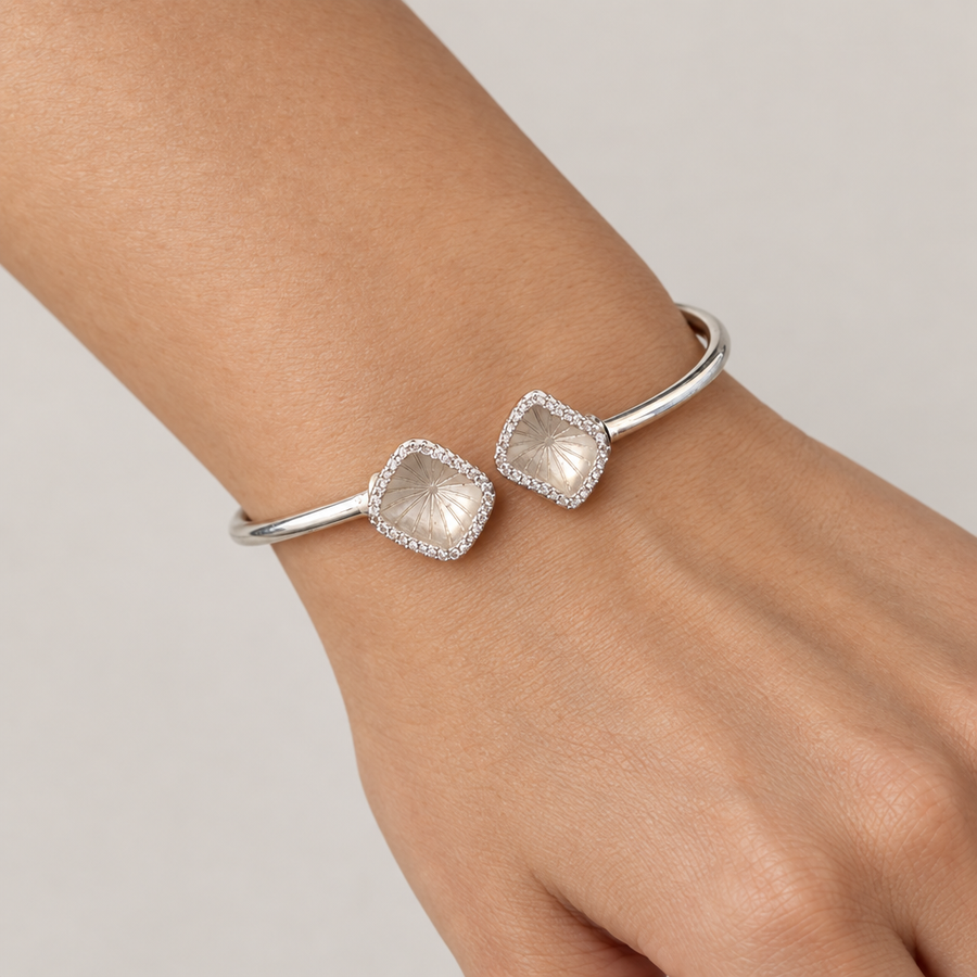 Square Disc Open Bangle, worn lifestyle view