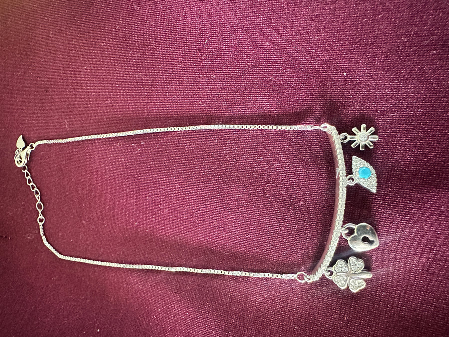 Blue Silver-Tone Charm Anklet, top view, view 4