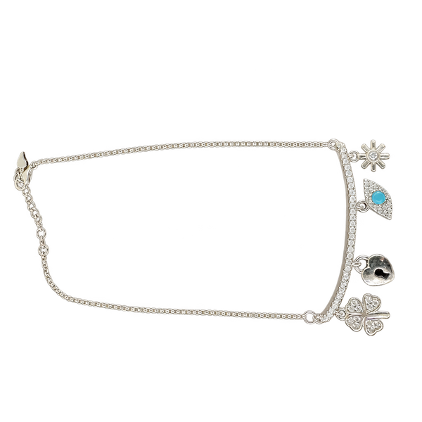 Blue Silver-Tone Charm Anklet, transparent catalogue view